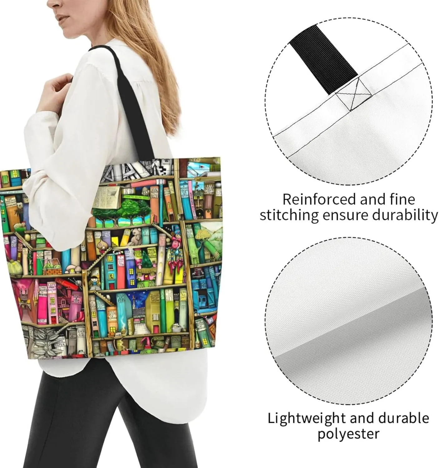Fantasy Book Shelf Women's Tote Bag Large Capacity Single Shoulder Bags Handbag for Shopping Work