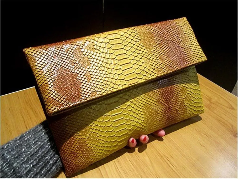 Fashion Snakeskin Envelop Clutch Purse Retro Oversized Handbags for Women