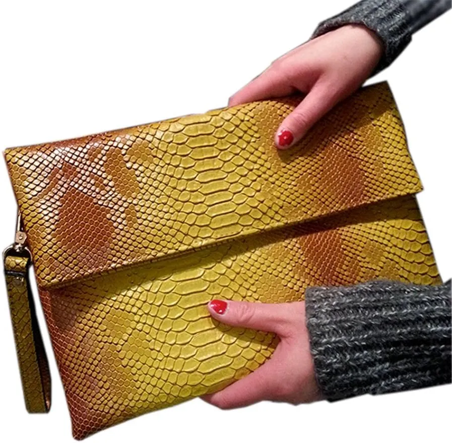 Fashion Snakeskin Envelop Clutch Purse Retro Oversized Handbags for Women