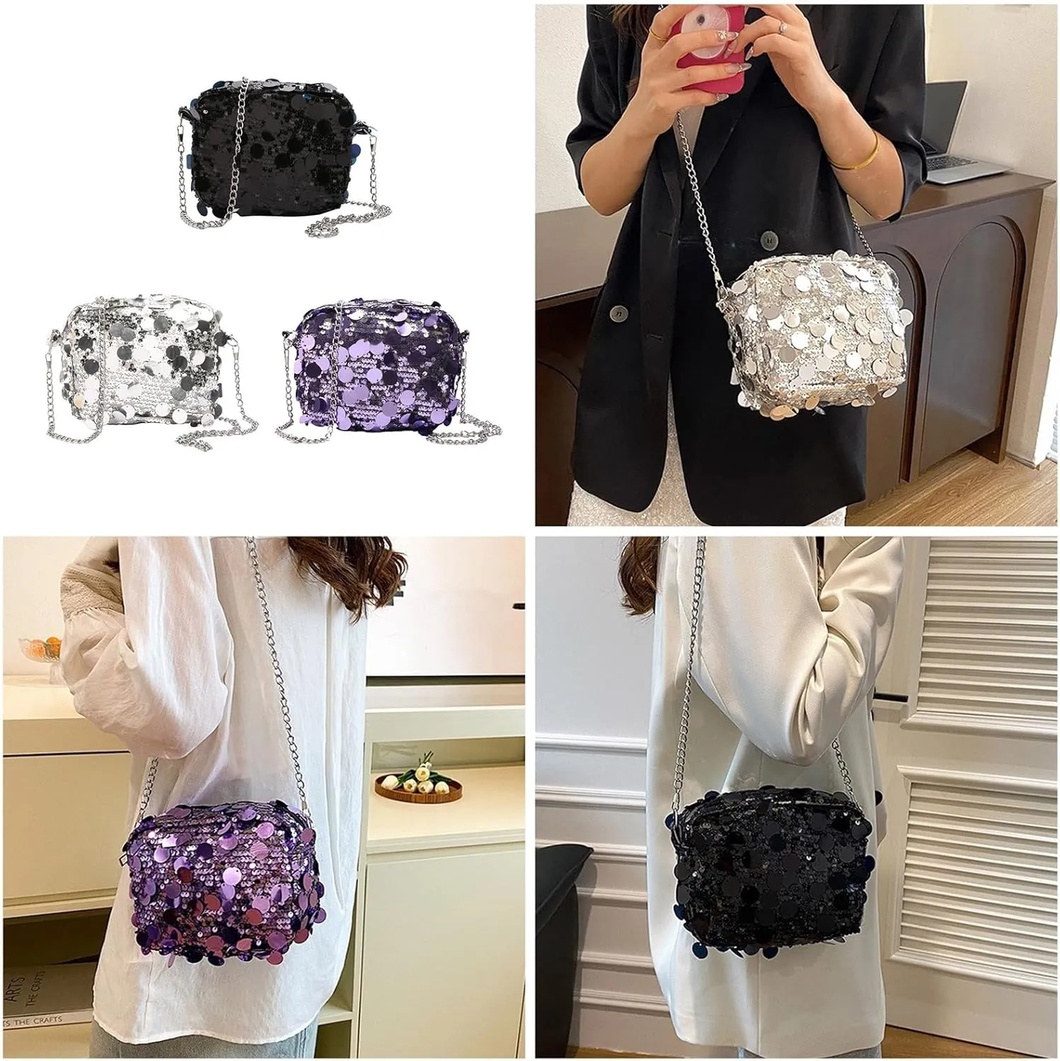 Fashionable Sequined Evening Bag Handbag with Chain for Women Delicate Shoulder Bags Crossbody Purse Evening Purses