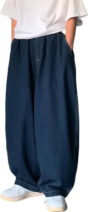 FCOOLYEET Men's Blue Baggy Y2k Vintage Skater Jeans Oversized Skateboard Denim Pants Wide Leg Jnco Jeans Streetwear