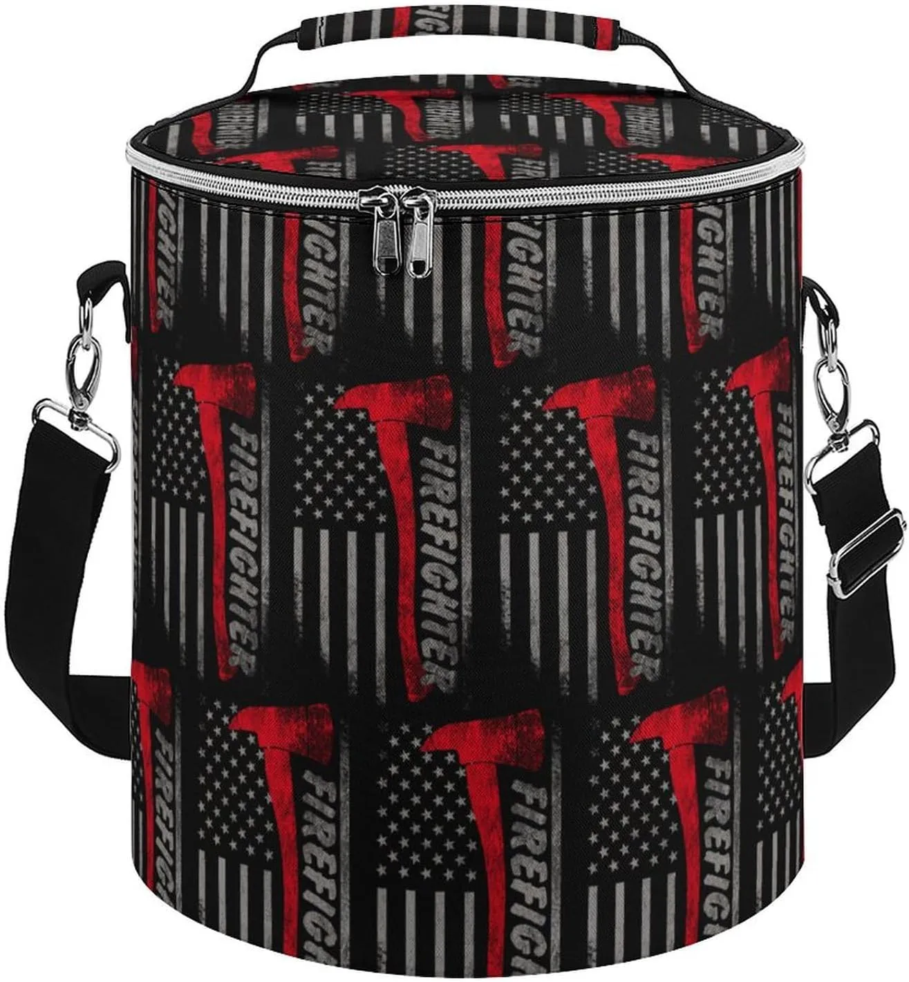 Firefighter Axe Red Line American Flag Large Capacity Cylindrical Camping Ice Pack Unisex