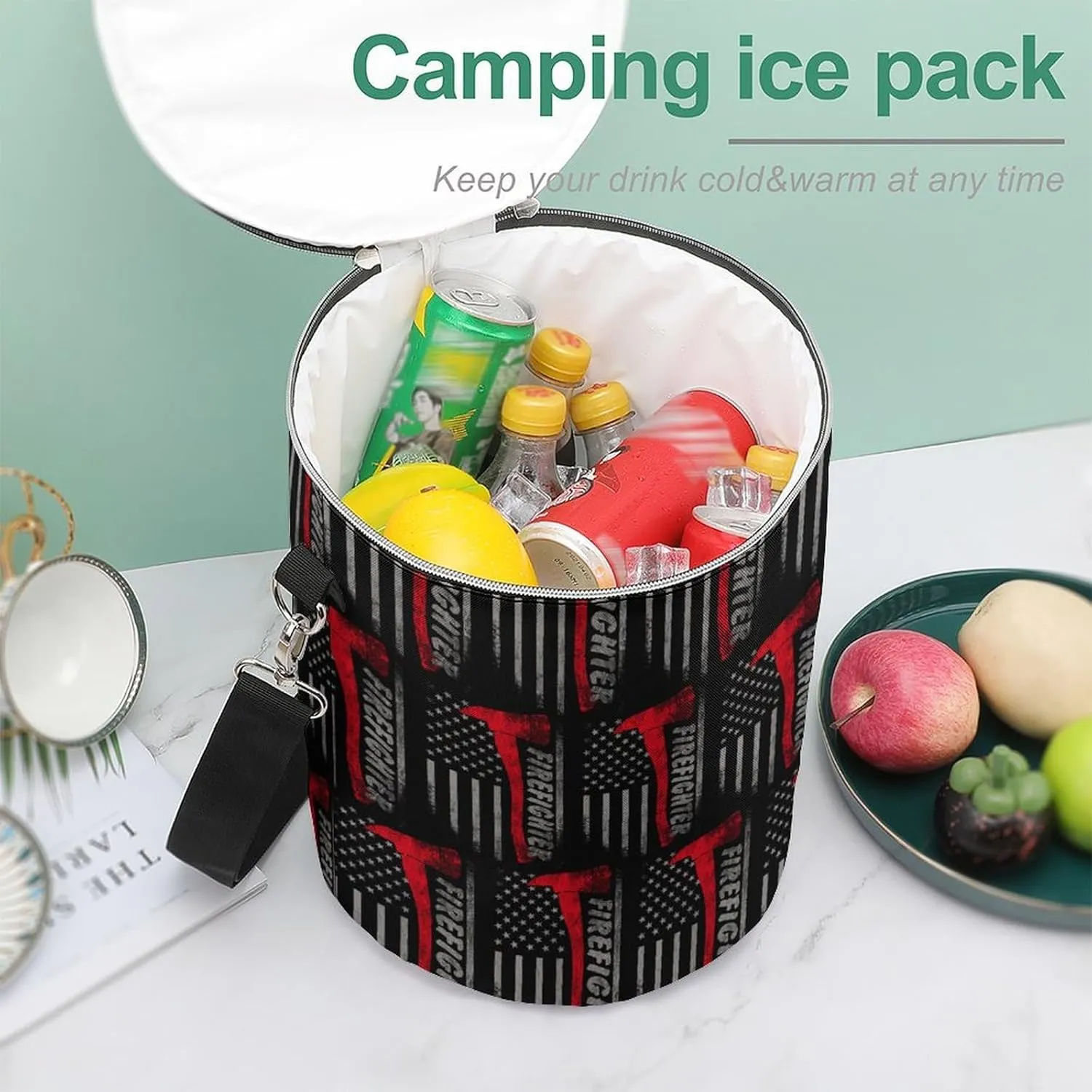Firefighter Axe Red Line American Flag Large Capacity Cylindrical Camping Ice Pack Unisex