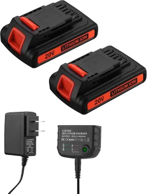 FirstPower Replace for 4.0Ah LBXR20 Black and Decker 20v Lithium Battery 2 Packs with Black and Decker Battery Charger - for LBXR20 LB20 LBX20 LBX4020 Extended Run Time Cordless Power Tools Series
