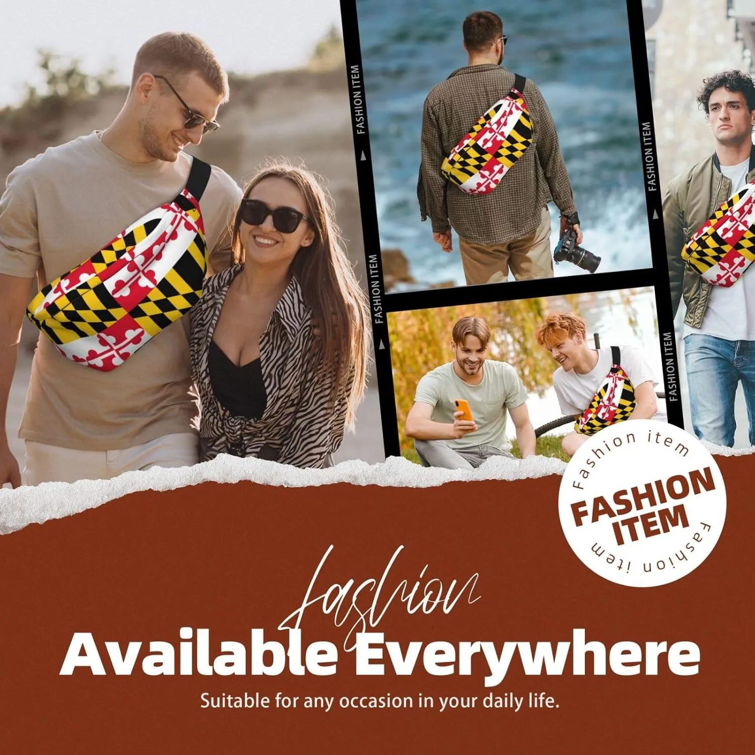 Flag of Maryland Fanny Pack Crossbody Bag â€“ Fashionable Sling Bag for Travel, Running, Cycling, and Everyday Use