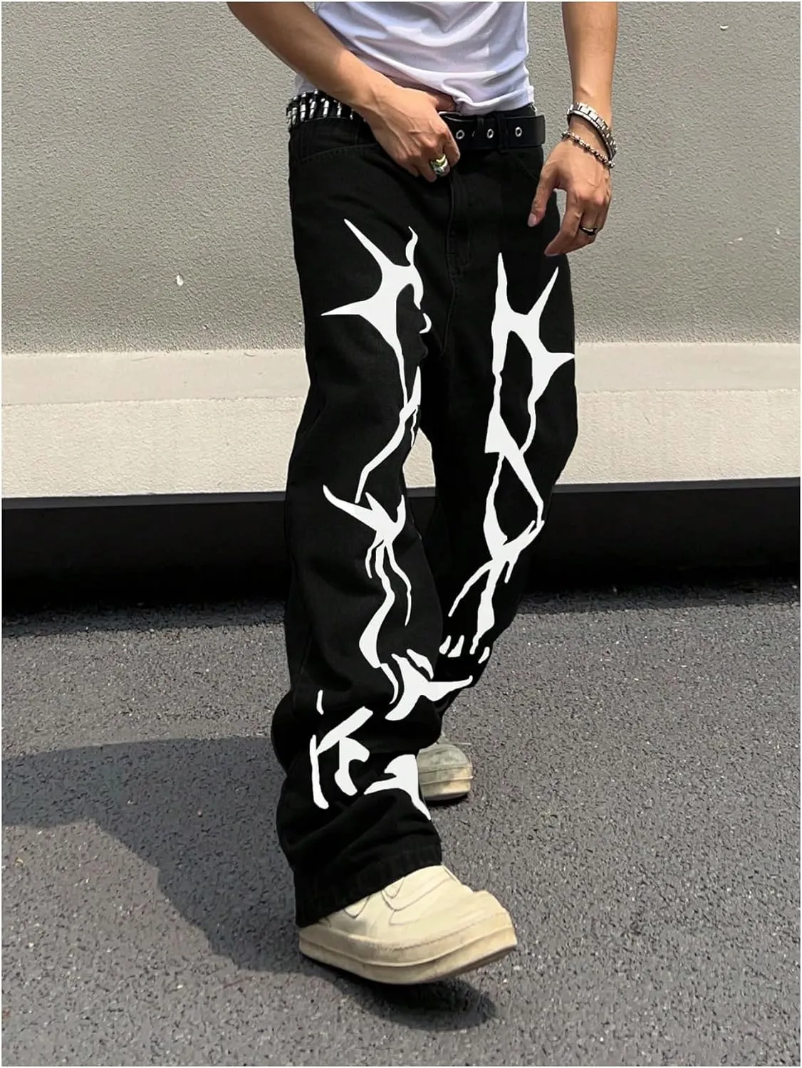 Floerns Men's Graphic Print Jeans Wide Leg Y2k Streetwear Baggy Denim Pants