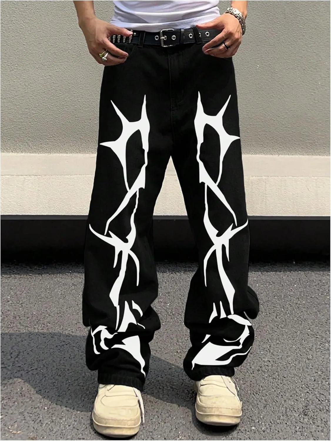 Floerns Men's Graphic Print Jeans Wide Leg Y2k Streetwear Baggy Denim Pants