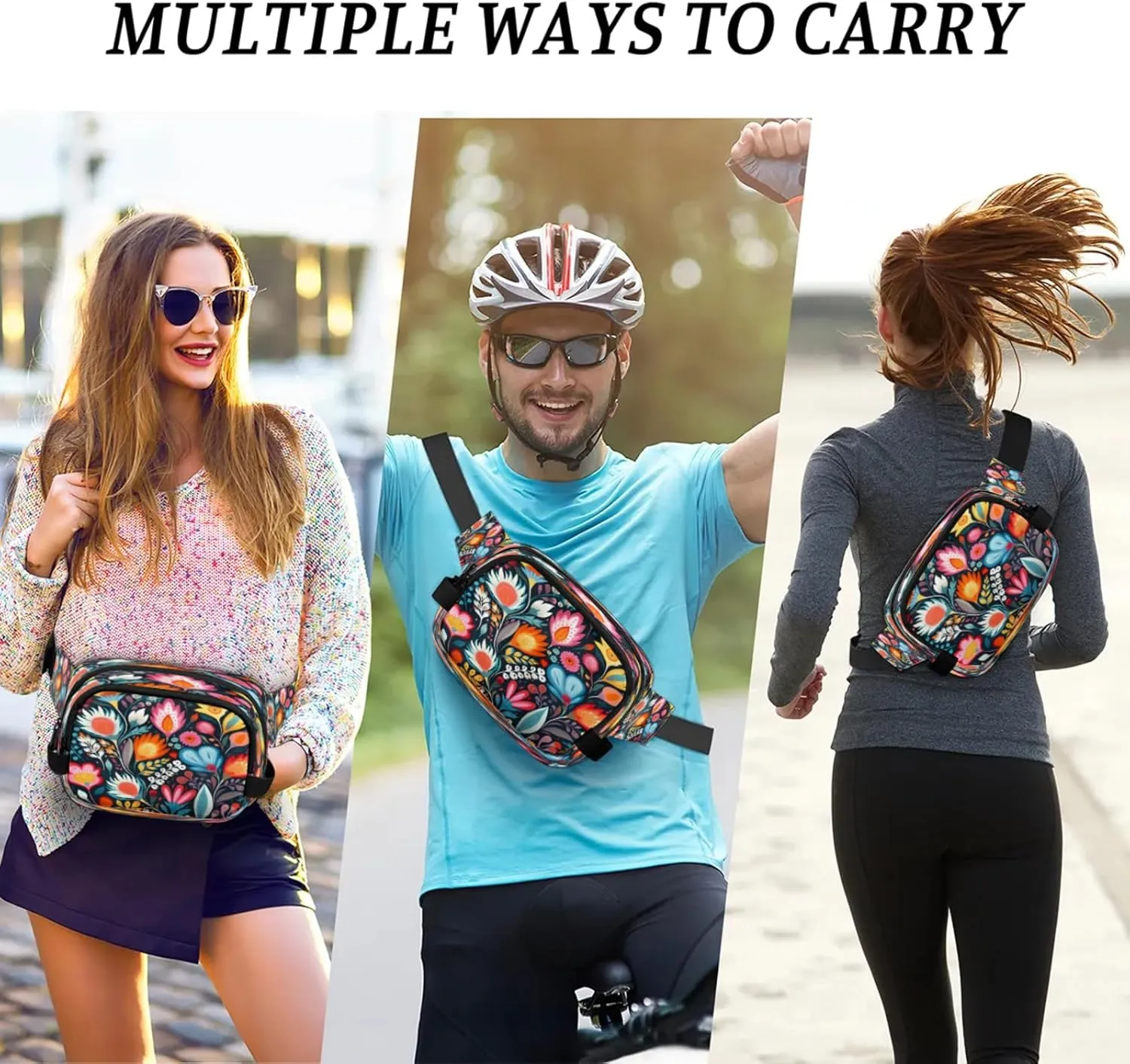 Floral Fiesta Waterproof Unisex Square Fanny Pack, Adjustable Waist Bag with Pockets, Sturdy Lightweight Crossbody Bag for Travel, Running, Hiking (9x6.1x2.5 Inches)