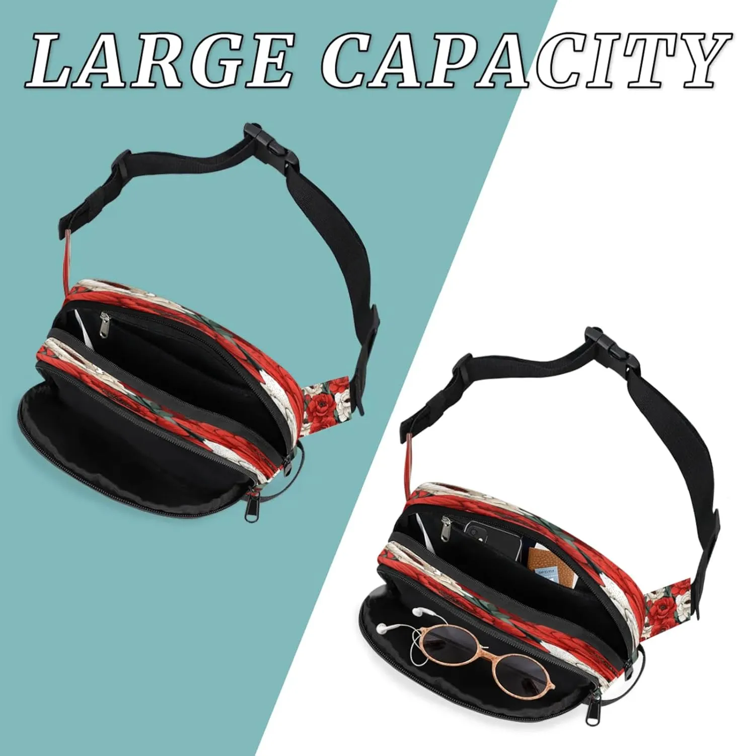 Floral Grace Waterproof Unisex Square Fanny Pack, Adjustable Waist Bag with Pockets, Sturdy Lightweight Crossbody Bag for Travel, Running, Hiking (9x6.1x2.5 Inches)