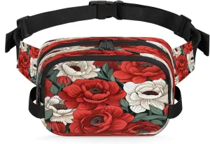 Floral Grace Waterproof Unisex Square Fanny Pack, Adjustable Waist Bag with Pockets, Sturdy Lightweight Crossbody Bag for Travel, Running, Hiking (9x6.1x2.5 Inches)