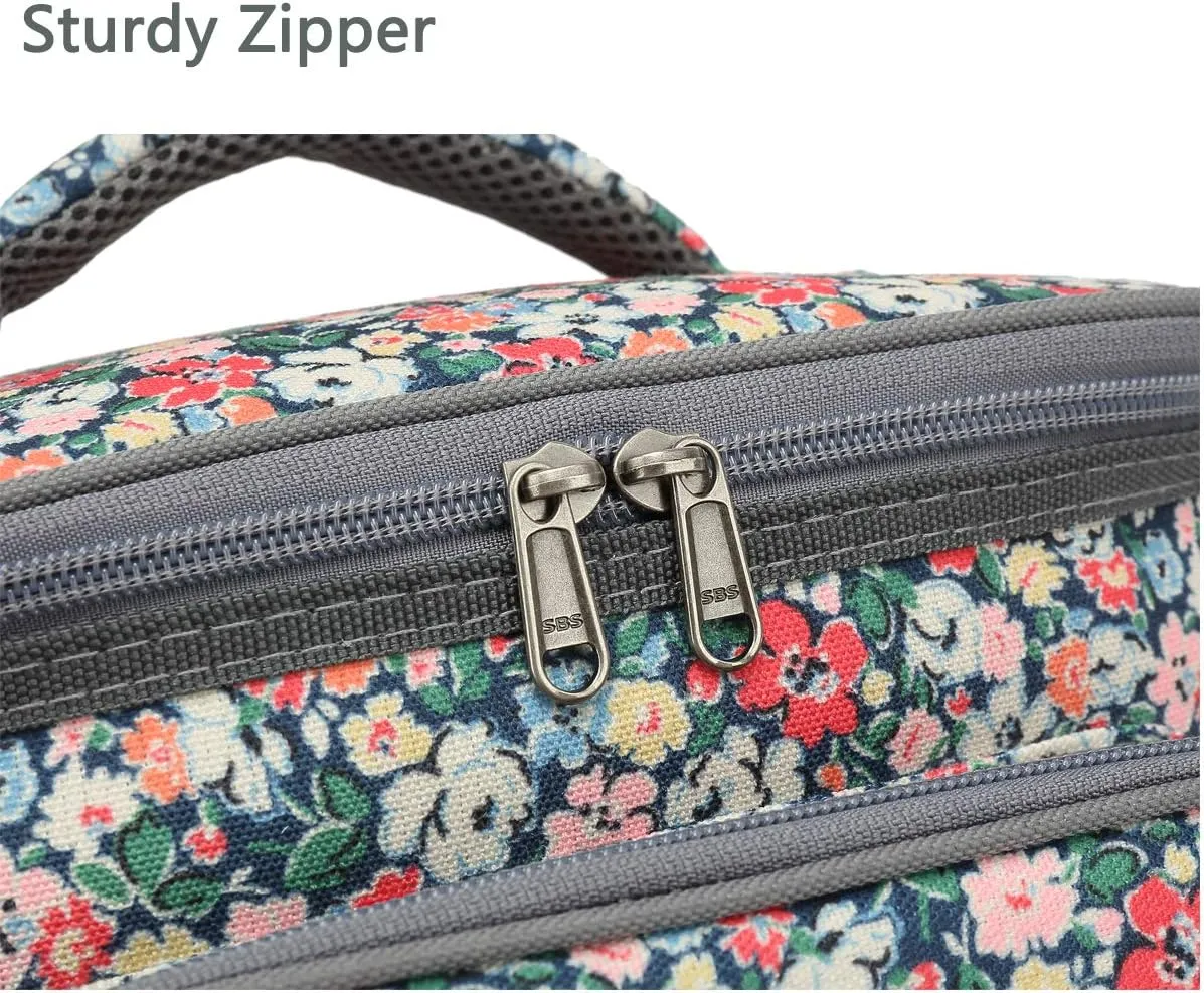FlowFly Insulated Reusable Lunch Bag Adult Large Lunch Box for Women and Men with Adjustable Shoulder Strap,Front Zipper Pocket and Dual Large Mesh Side Pockets,Floral
