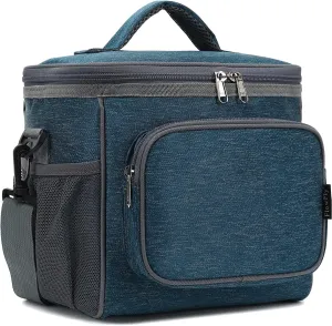 FlowFly Insulated Reusable Lunch Bag Adult Large Lunch Box for Women and Men with Adjustable Shoulder Strap,Front Zipper Pocket and Dual Large Mesh Side Pockets,Royal