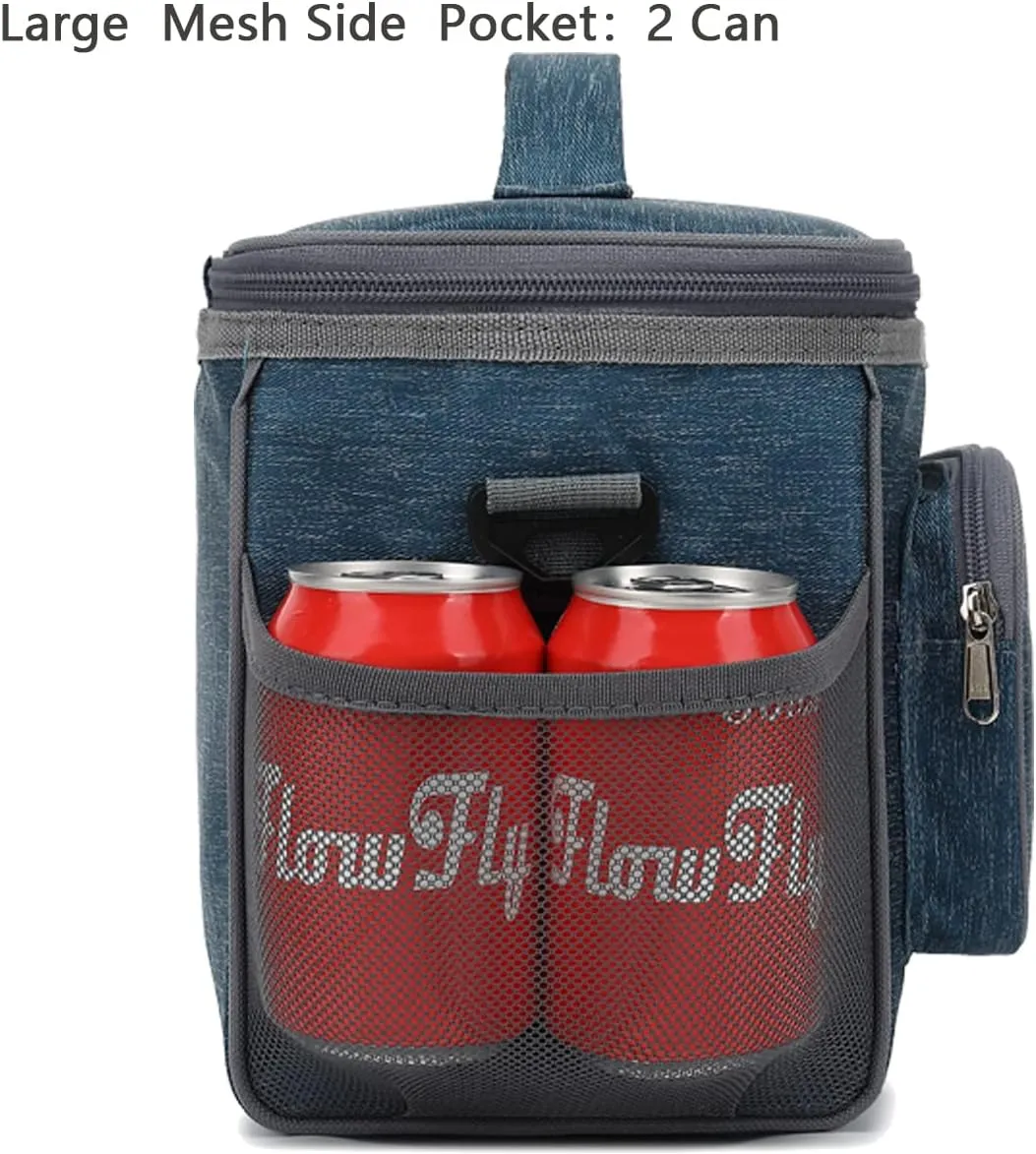 FlowFly Insulated Reusable Lunch Bag Adult Large Lunch Box for Women and Men with Adjustable Shoulder Strap,Front Zipper Pocket and Dual Large Mesh Side Pockets,Royal