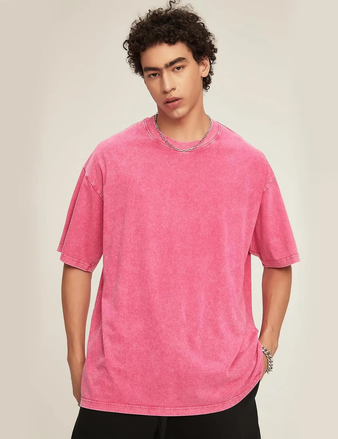 Flygo 3 Pack Men Oversized T Shirts Acid Washed Unisex Tee Loose Fit Short Sleeve Casual Streetwear Baggy Basic Tops