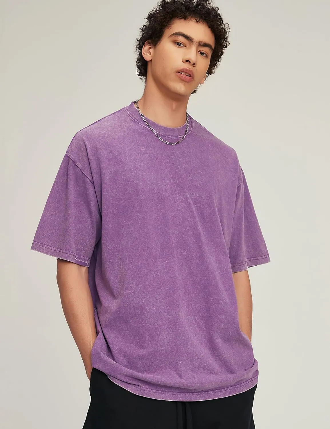 Flygo 3 Pack Men Oversized T Shirts Acid Washed Unisex Tee Loose Fit Short Sleeve Casual Streetwear Baggy Basic Tops