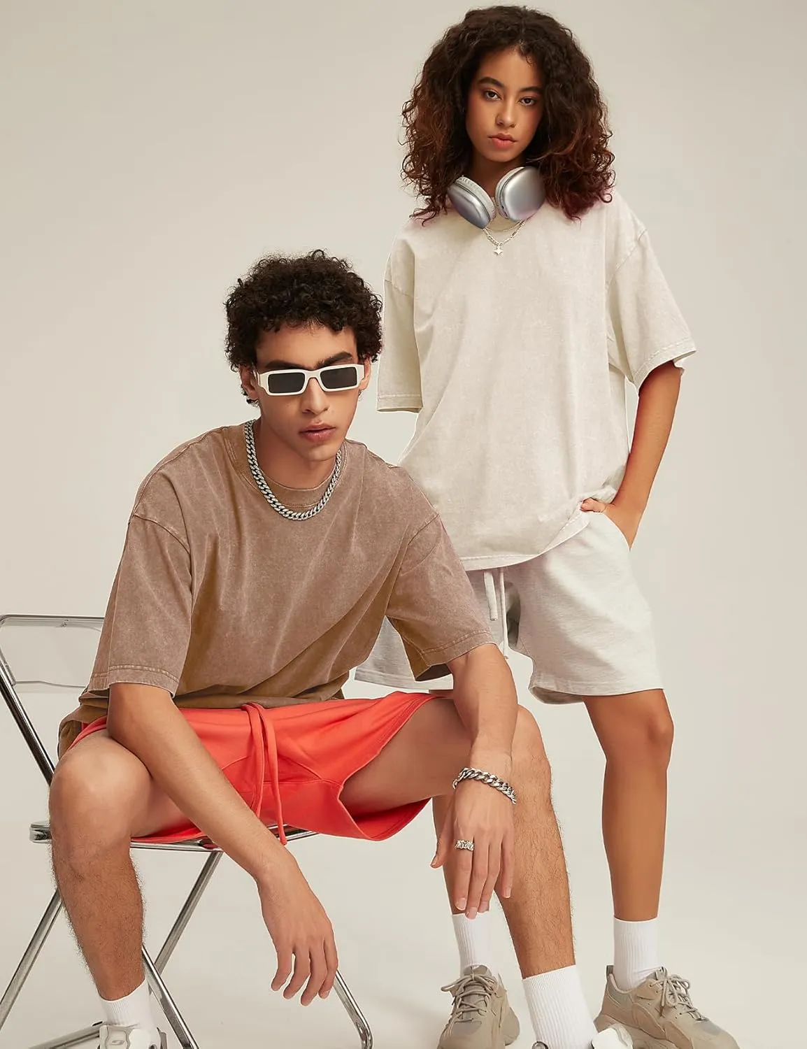Flygo 3 Pack Men Oversized T Shirts Acid Washed Unisex Tee Loose Fit Short Sleeve Casual Streetwear Baggy Basic Tops