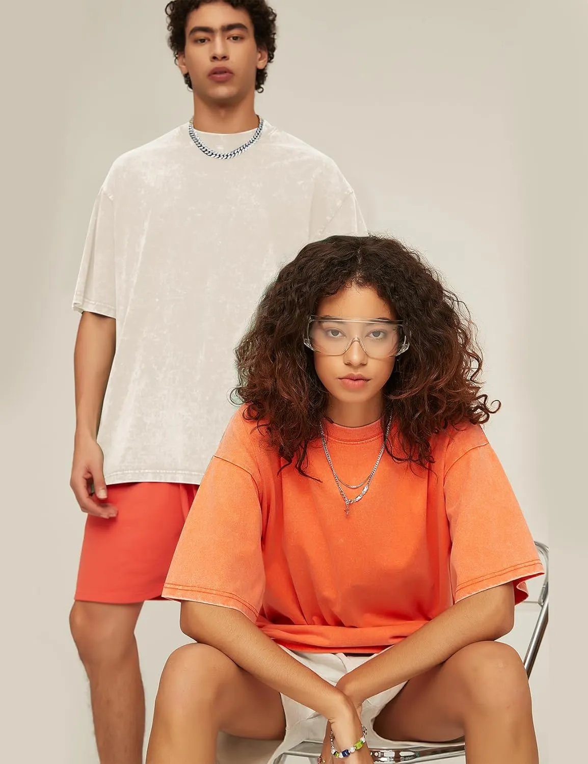 Flygo 3 Pack Men Oversized T Shirts Acid Washed Unisex Tee Loose Fit Short Sleeve Casual Streetwear Baggy Basic Tops