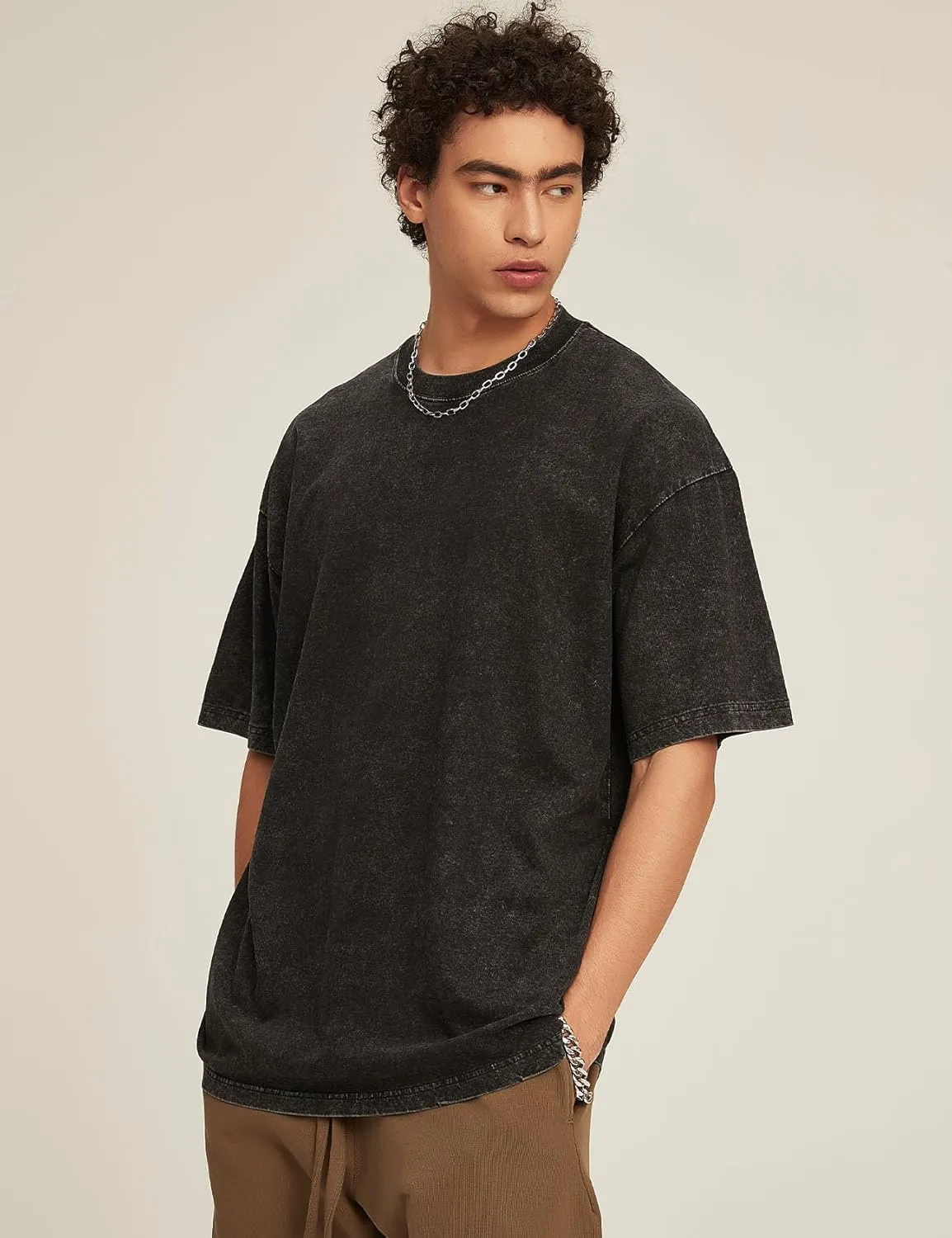 Flygo 3 Pack Men Oversized T Shirts Acid Washed Unisex Tee Loose Fit Short Sleeve Casual Streetwear Baggy Basic Tops