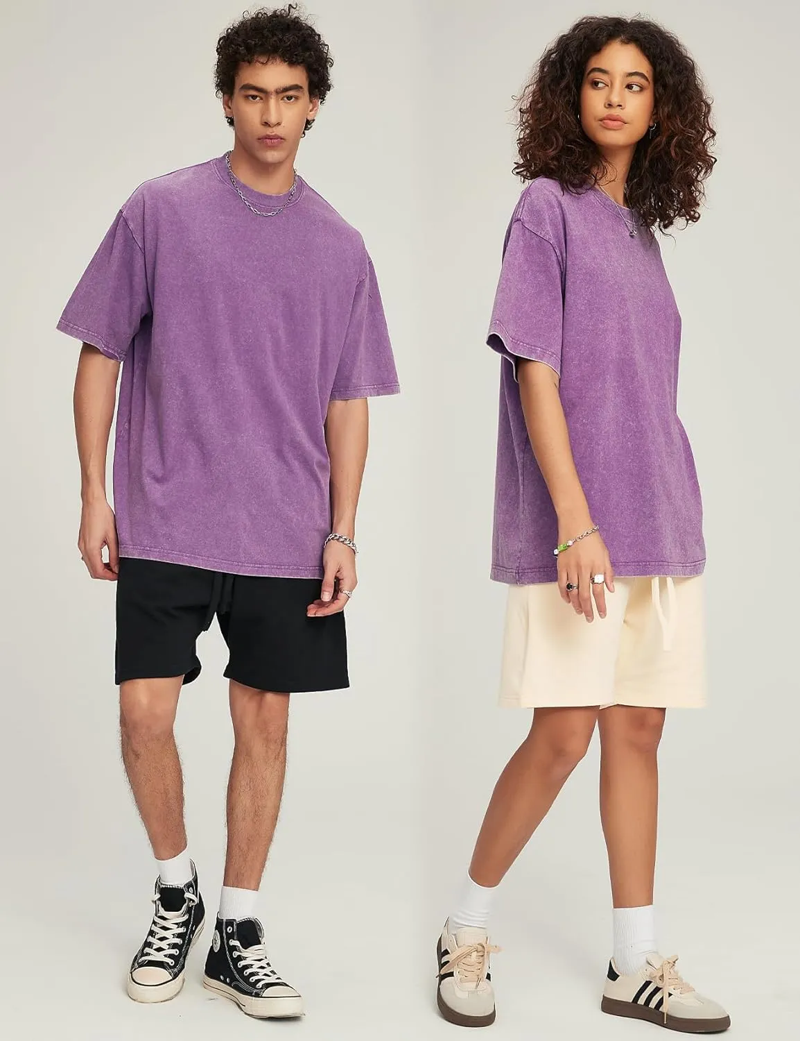 Flygo 3 Pack Men Oversized T Shirts Acid Washed Unisex Tee Loose Fit Short Sleeve Casual Streetwear Baggy Basic Tops