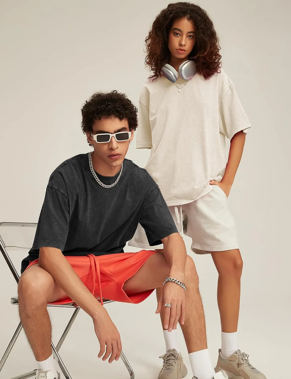 Flygo 3 Pack Men Oversized T Shirts Acid Washed Unisex Tee Loose Fit Short Sleeve Casual Streetwear Baggy Basic Tops