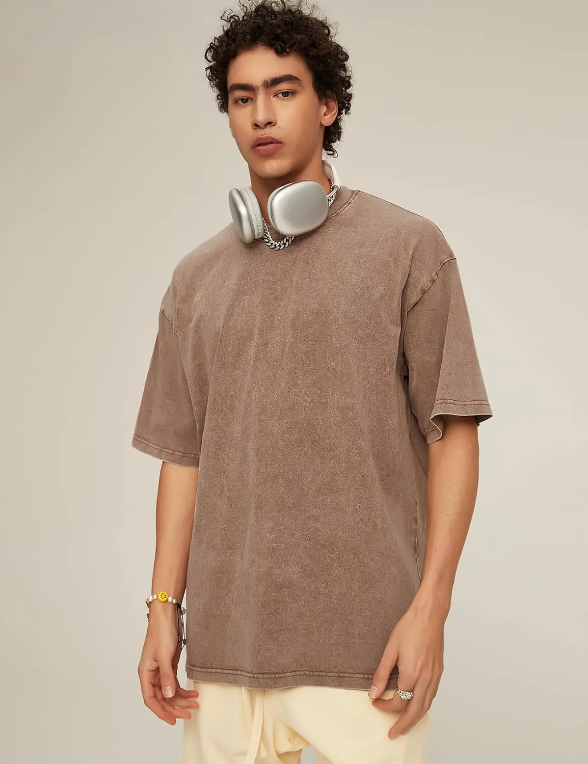 Flygo 3 Pack Men Oversized T Shirts Acid Washed Unisex Tee Loose Fit Short Sleeve Casual Streetwear Baggy Basic Tops