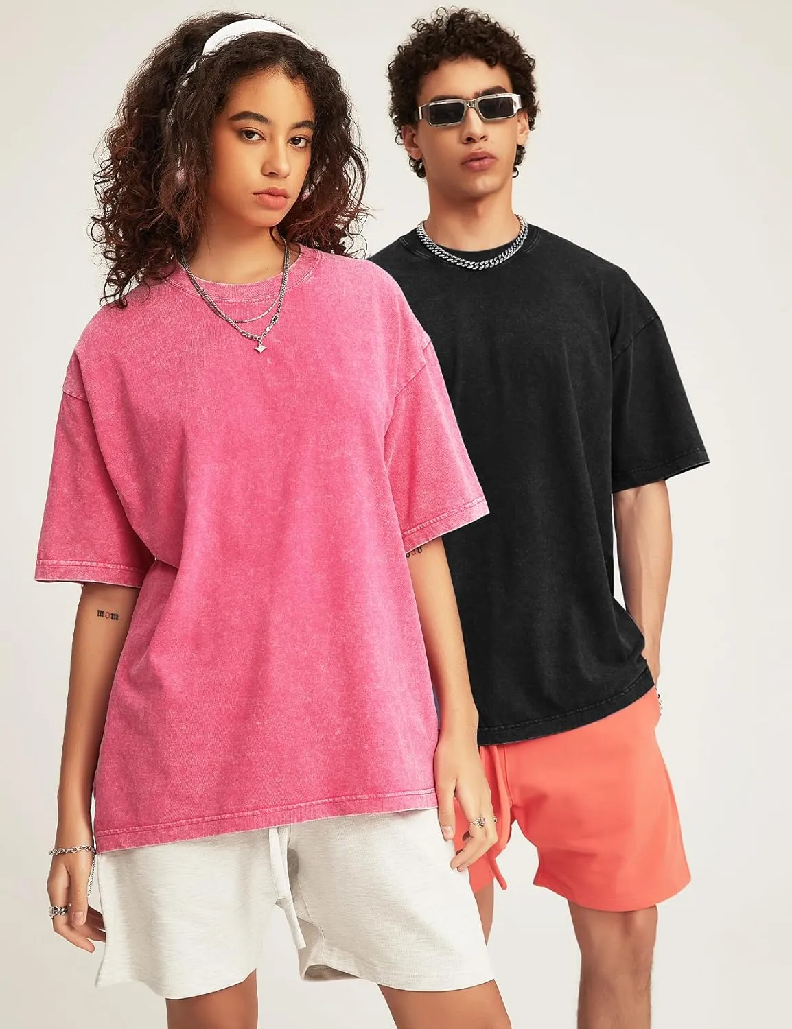 Flygo 3 Pack Men Oversized T Shirts Acid Washed Unisex Tee Loose Fit Short Sleeve Casual Streetwear Baggy Basic Tops