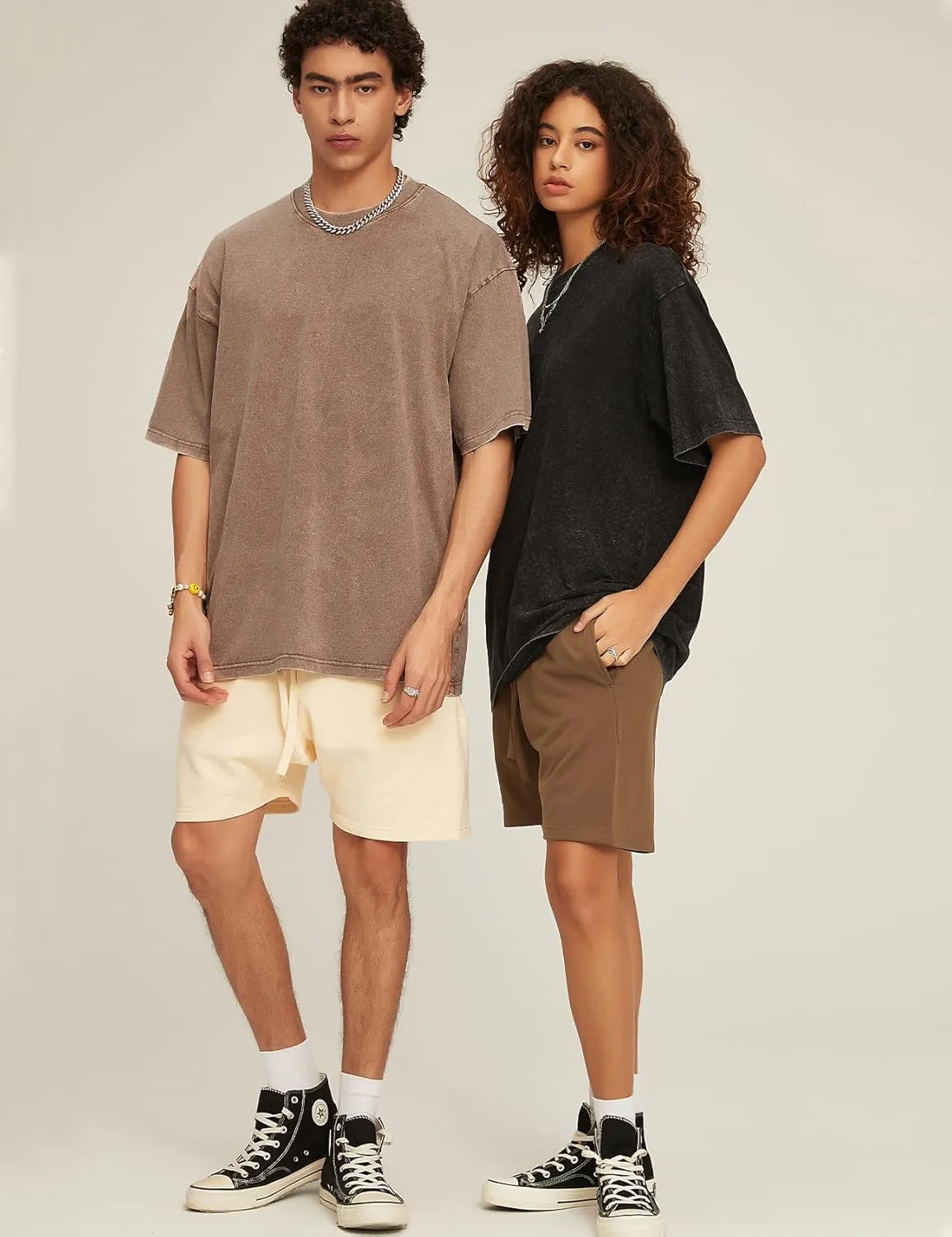 Flygo 3 Pack Men Oversized T Shirts Acid Washed Unisex Tee Loose Fit Short Sleeve Casual Streetwear Baggy Basic Tops