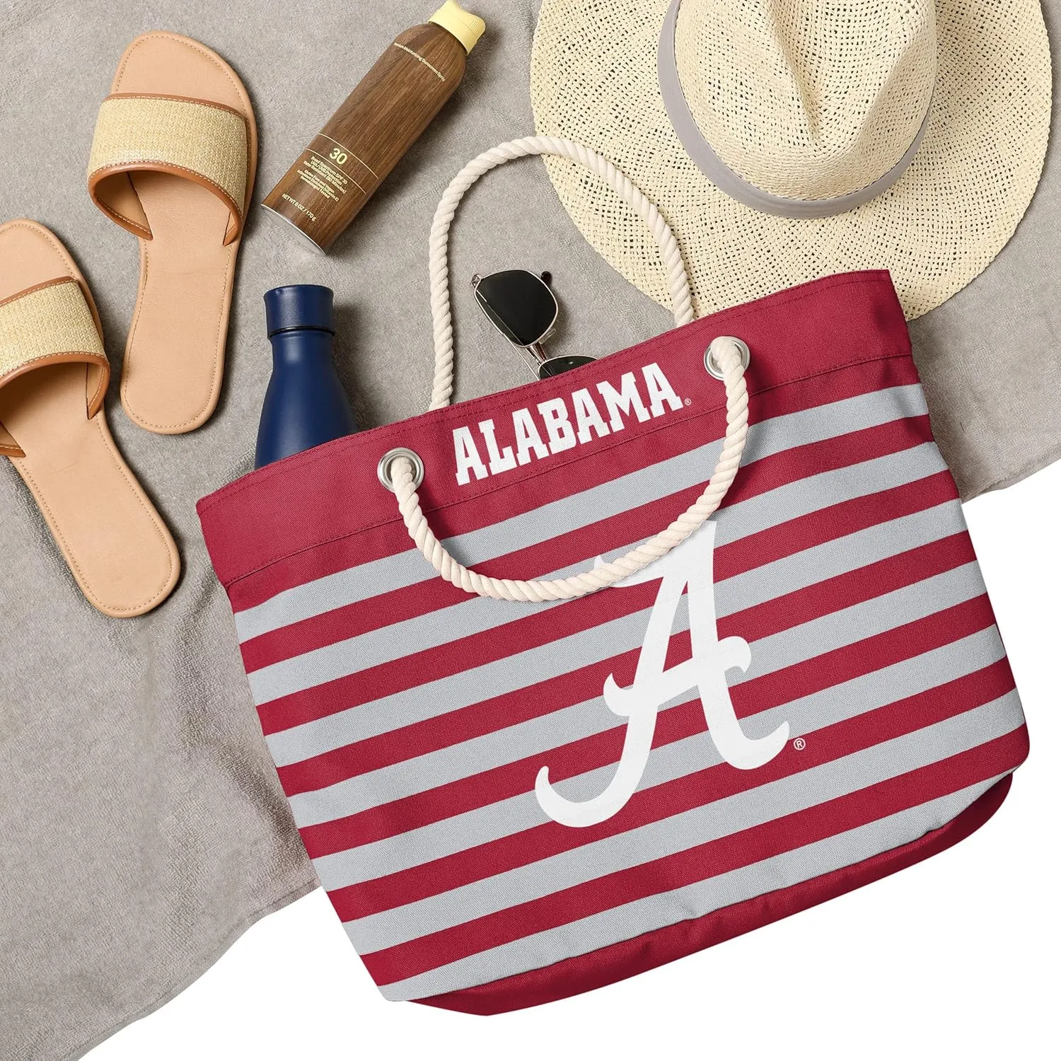 FOCO NCAA College Team Logo Nautical Stripe Tote Beach Bag