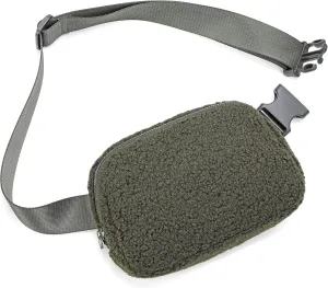 FODOKO Fleece Belt Bag, Sherpa Crossbody Bag Fanny Pack for Women Fashionable Everywhere Waist Bum Bag Pack (Green)