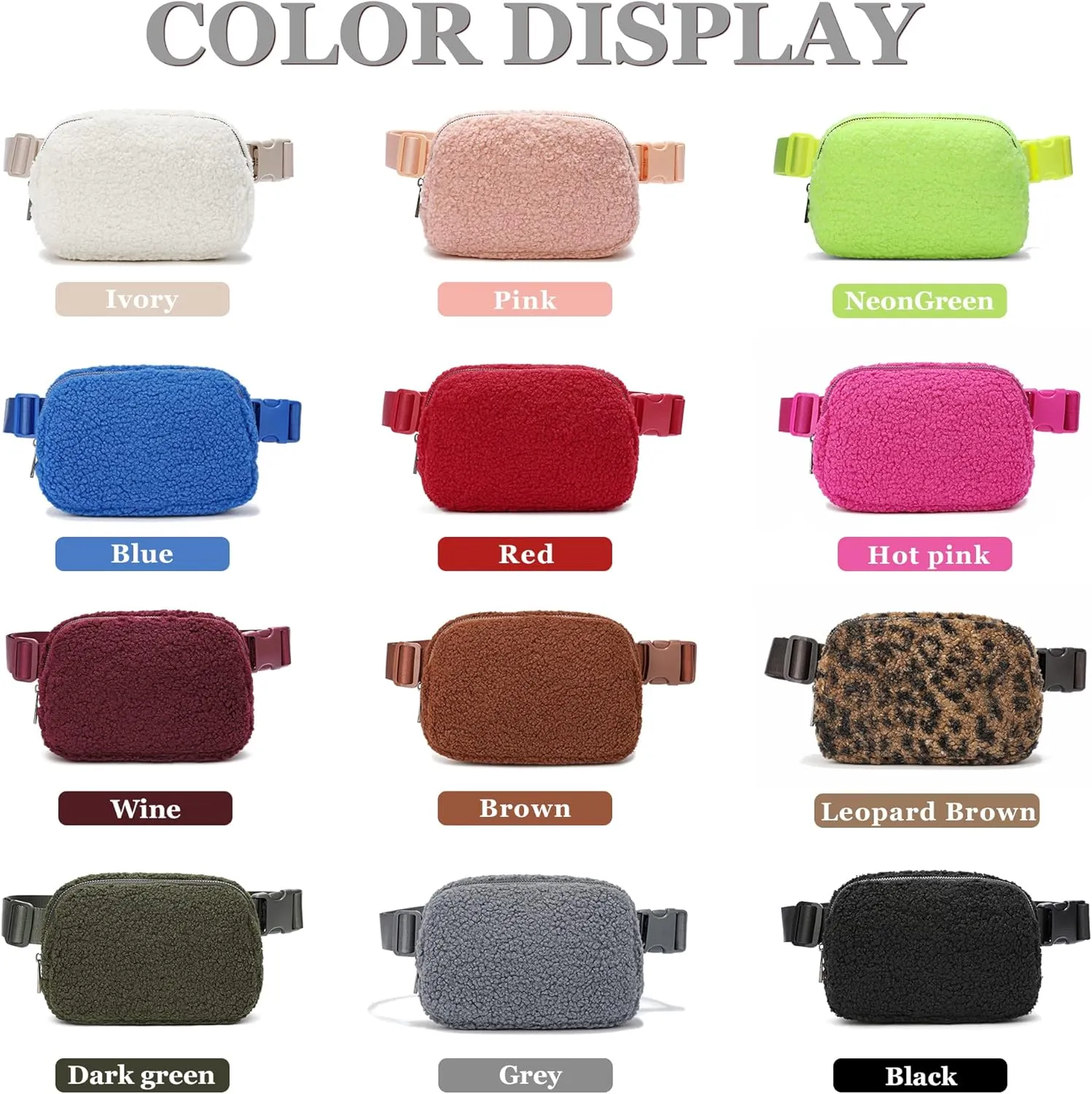 FODOKO Fleece Belt Bag, Sherpa Crossbody Bag Fanny Pack for Women Fashionable Everywhere Waist Bum Bag Pack (Green)