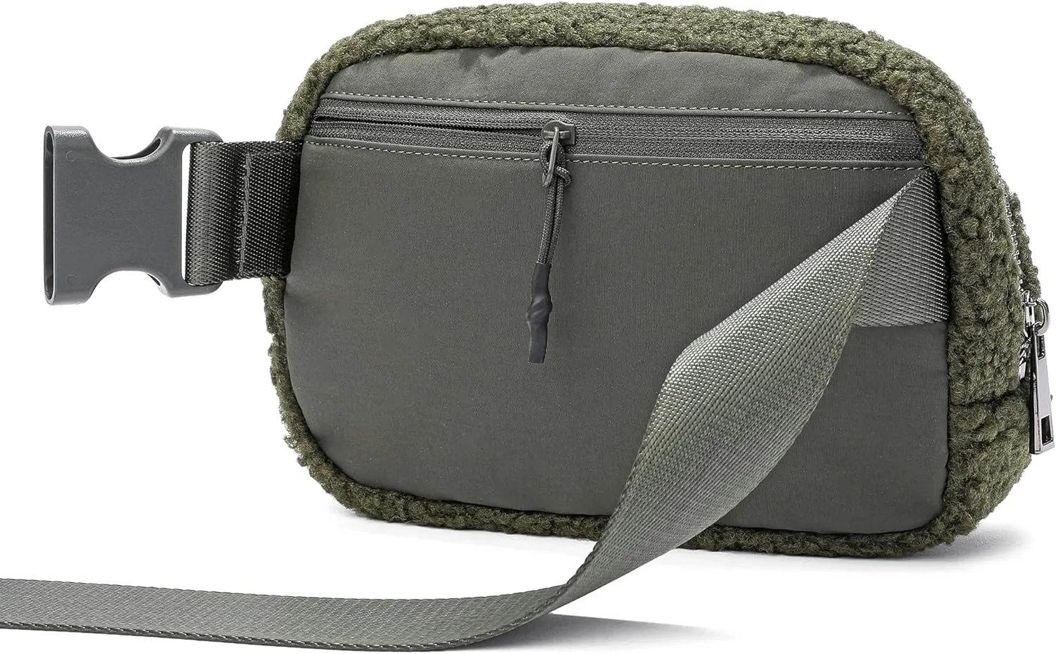 FODOKO Fleece Belt Bag, Sherpa Crossbody Bag Fanny Pack for Women Fashionable Everywhere Waist Bum Bag Pack (Green)