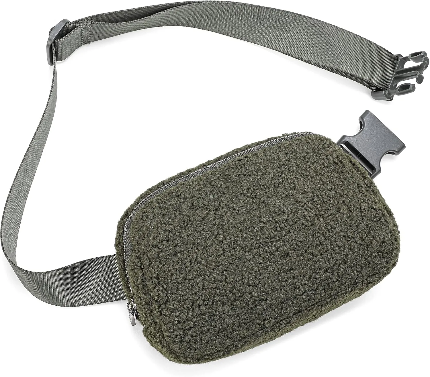 FODOKO Fleece Belt Bag, Sherpa Crossbody Bag Fanny Pack for Women Fashionable Everywhere Waist Bum Bag Pack (Green)