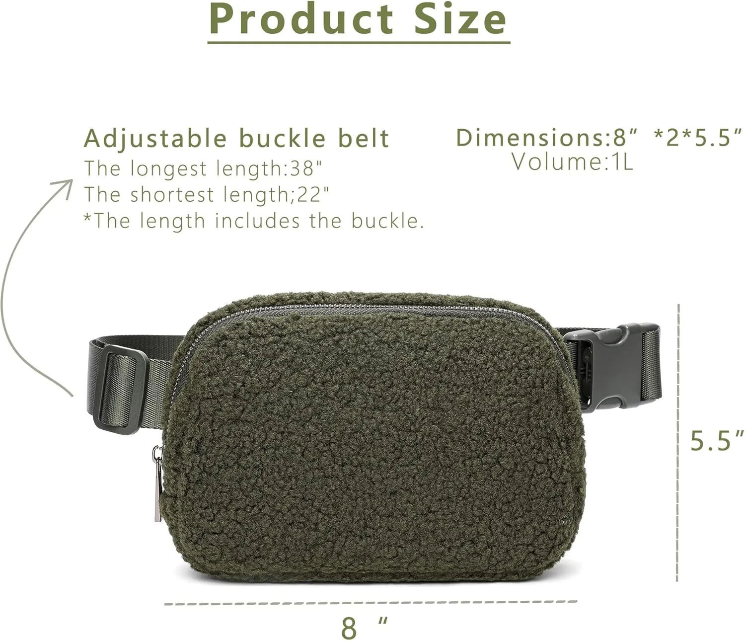 FODOKO Fleece Belt Bag, Sherpa Crossbody Bag Fanny Pack for Women Fashionable Everywhere Waist Bum Bag Pack (Green)