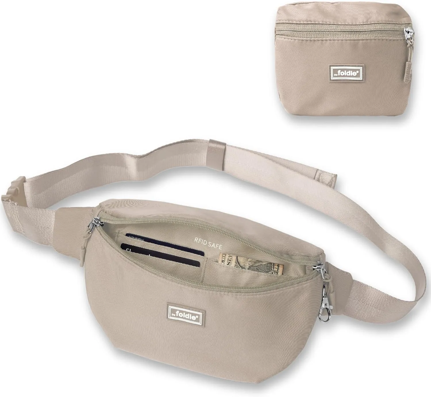Foldable Crossbody Bags for Women & Men - Anti-Theft RFID-Safe Fanny Pack with Smart Lockable Zippers and Cut-Resistant Strap - Lightweight Waist Pack for Travel & Everyday Use - Beige