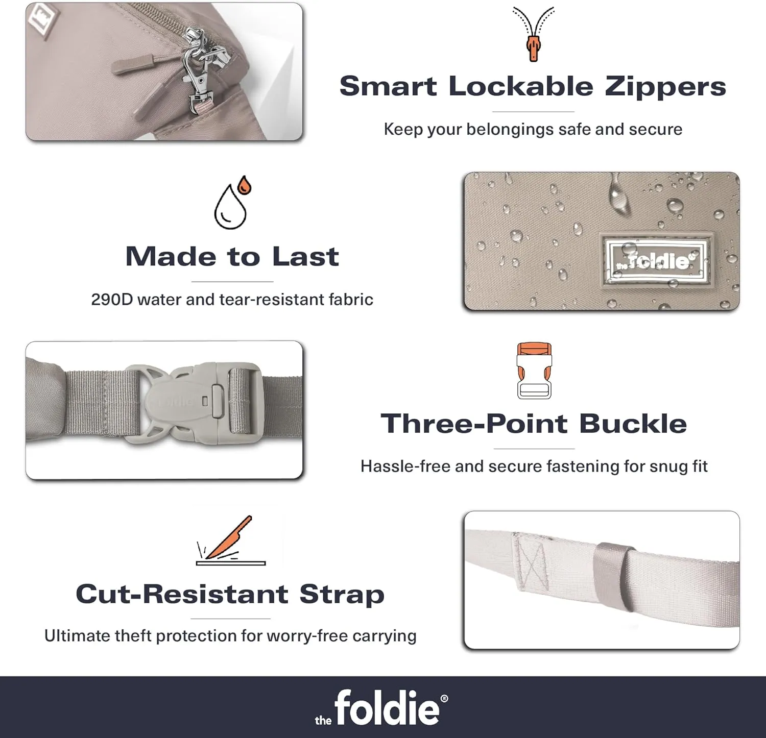 Foldable Crossbody Bags for Women & Men - Anti-Theft RFID-Safe Fanny Pack with Smart Lockable Zippers and Cut-Resistant Strap - Lightweight Waist Pack for Travel & Everyday Use - Beige