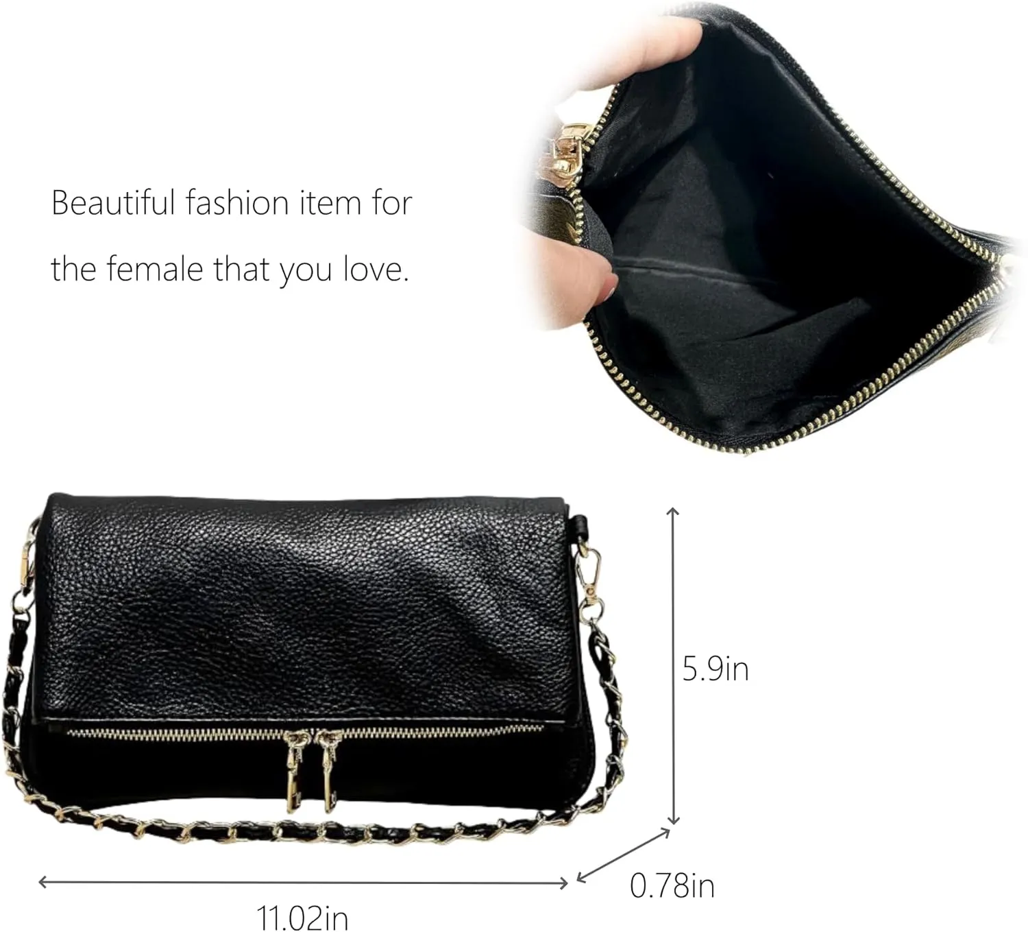 Foldover Crossbody Bags for Women, Vegan Leather Clutch Purse Retro Underarm Shoulder Evening Handbag