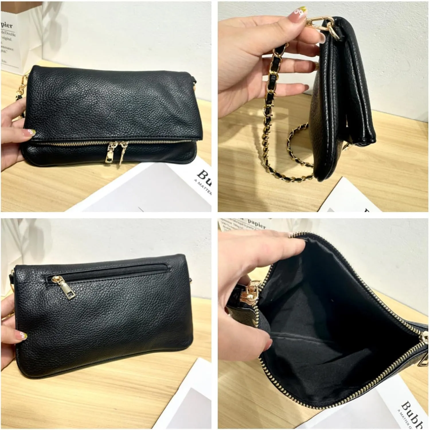 Foldover Crossbody Bags for Women, Vegan Leather Clutch Purse Retro Underarm Shoulder Evening Handbag