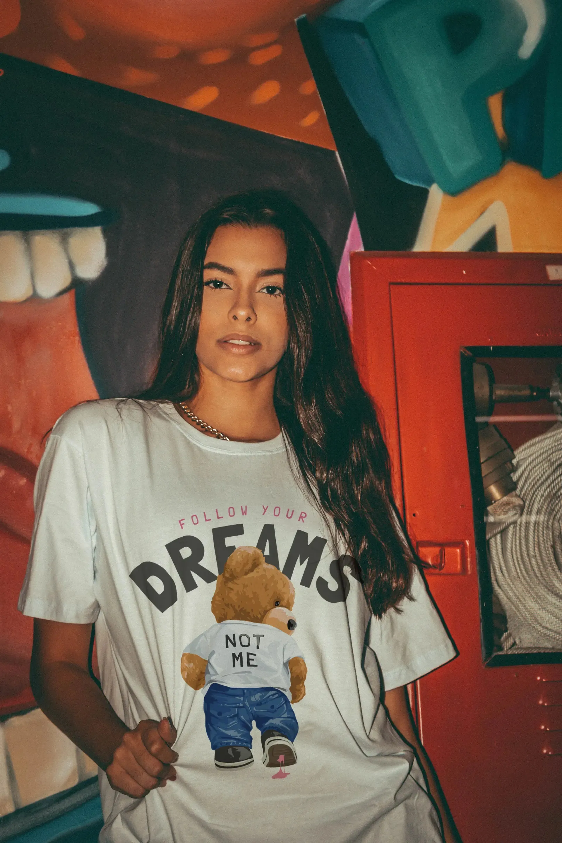 Follow Your Dreams Teddy White Oversized T-shirt