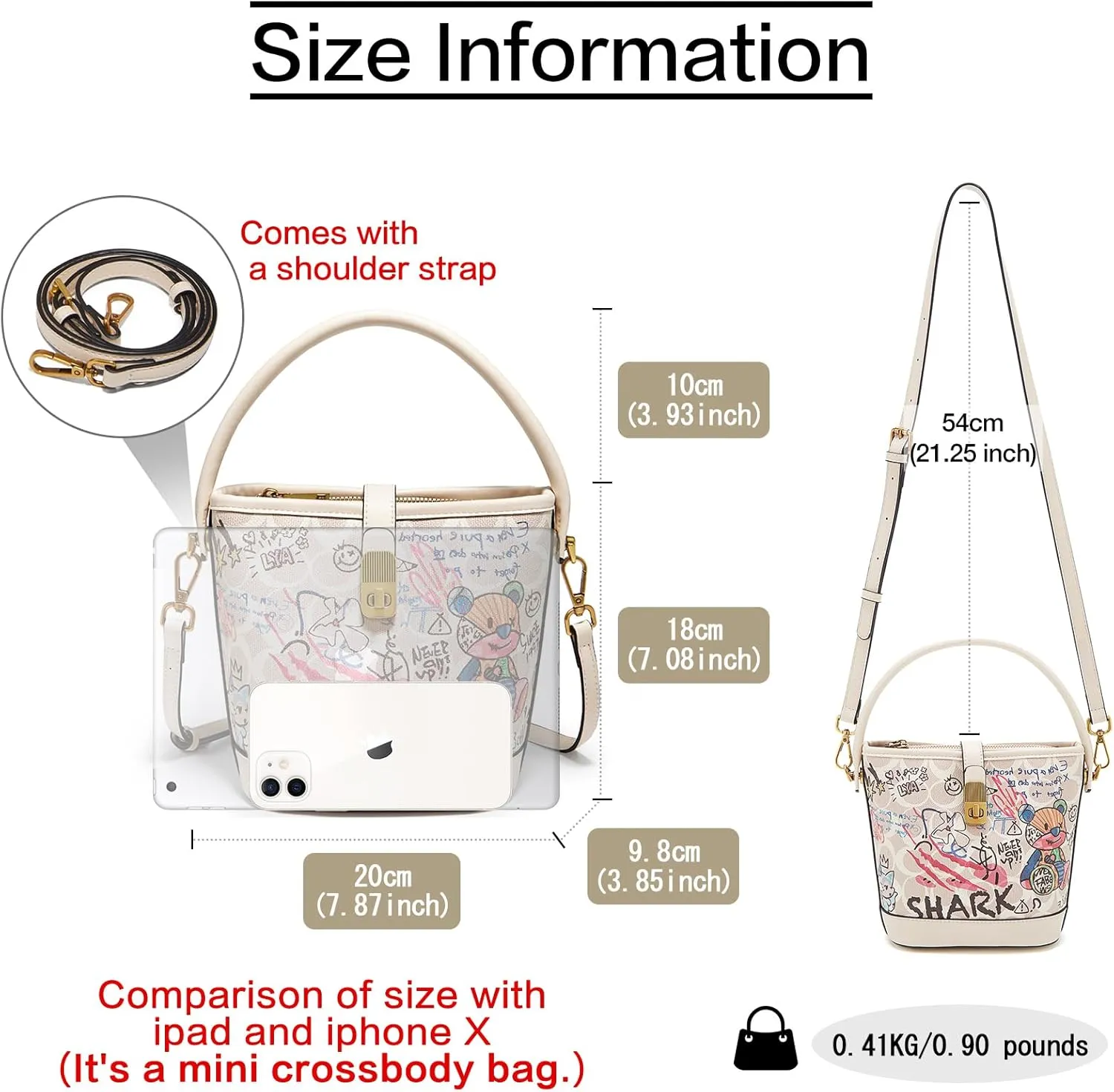 FOXLOVER Leather Bucket Crossbody Bags for Women Graffiti Top-Handle Handbags Small Satchel Purse Trendy Twist Lock