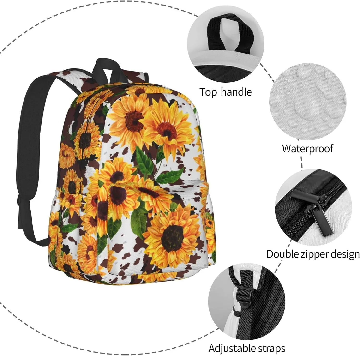 FREEHOTU Sunflower Farm Backpack For Men Women With Adjustable Padded Shoulder Straps Daypack For College Travel