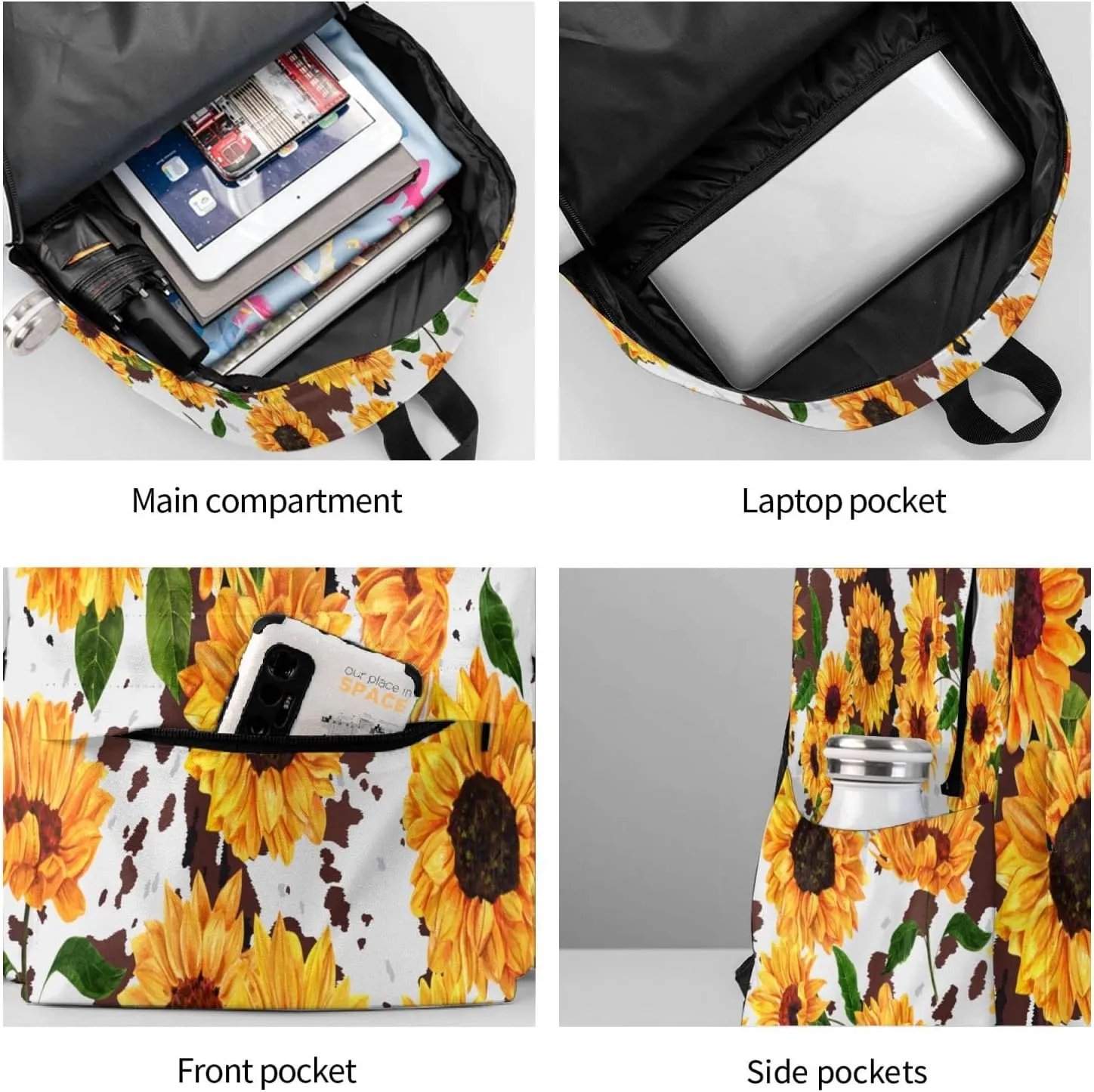 FREEHOTU Sunflower Farm Backpack For Men Women With Adjustable Padded Shoulder Straps Daypack For College Travel
