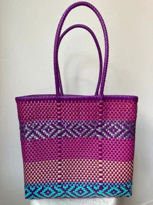 Fuchsia, Turquoise, Silver, Magenta Woven Tote