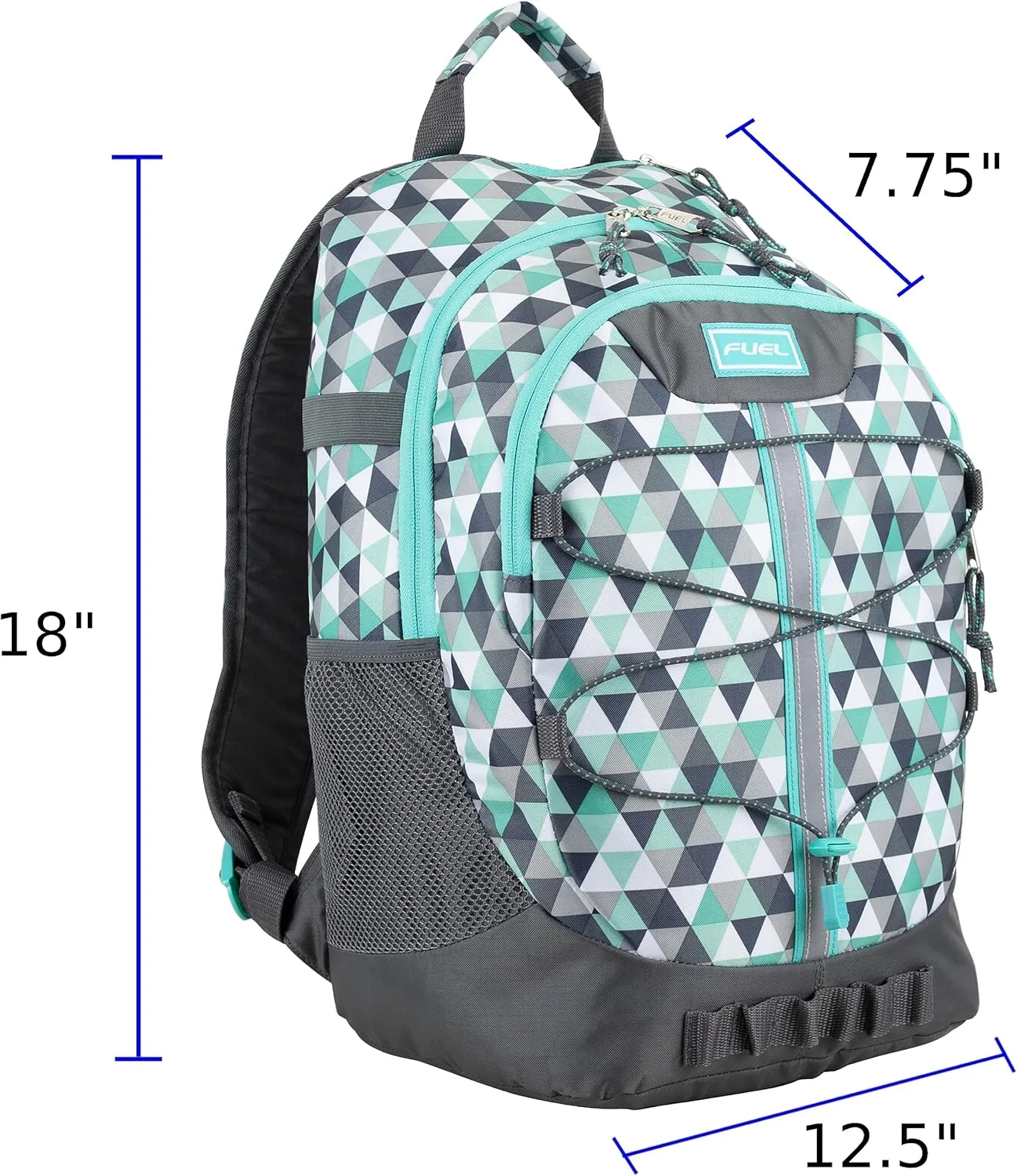 FUEL Hiking Backpack for Women Men Terra Sport, Travel, College, Gym, Work with Laptop Sleeve, Bungee, 18 Inches, Blue Diamond Crystal