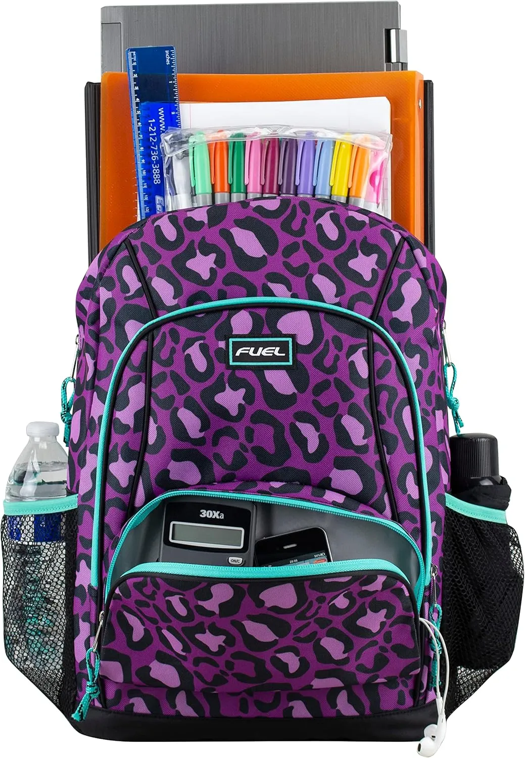 FUEL Laptop Backpack, Multipurpose Casual Daypack, Triple Compartments Bookbag for College, Hiking, Work, 18 Inches, Leopard