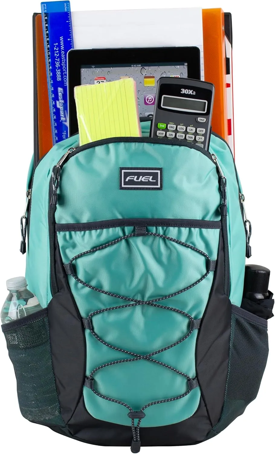 FUEL Rider Sport Hiking Backpack Laptop Travel Carry On Luggage Daypack Bag, Bungee for Travel, Leisure, Outdoors, Mint Blue