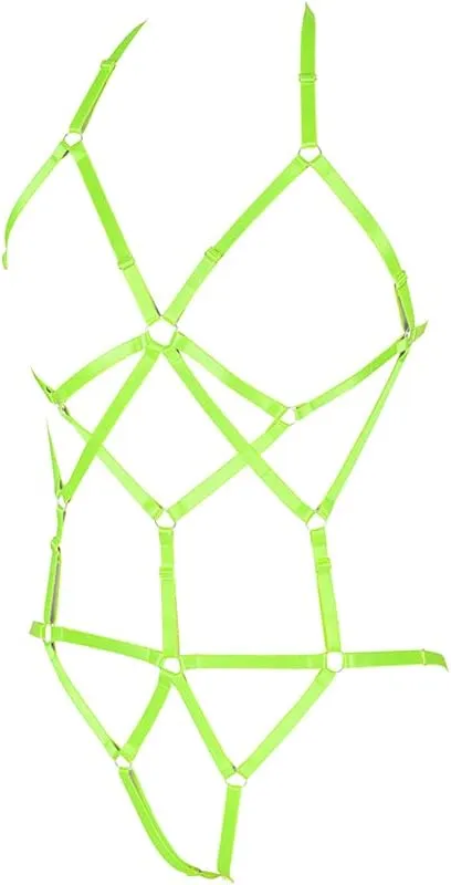 Full body harness bra Women's lingerie cage set Punk gothic garter belt Chest strap Festival rave Stretchy fabric Plus size