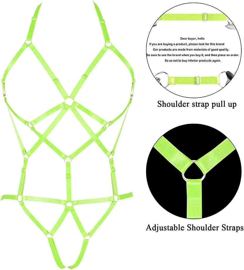 Full body harness bra Women's lingerie cage set Punk gothic garter belt Chest strap Festival rave Stretchy fabric Plus size