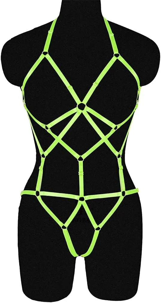 Full body harness bra Women's lingerie cage set Punk gothic garter belt Chest strap Festival rave Stretchy fabric Plus size