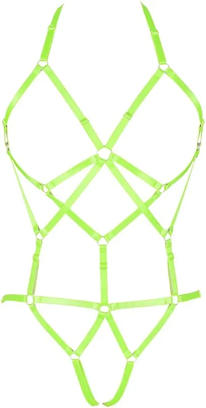 Full body harness bra Women's lingerie cage set Punk gothic garter belt Chest strap Festival rave Stretchy fabric Plus size