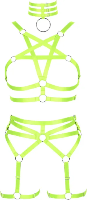 Full Body Harness for Women Garter Belt Set Lingerie Cage Gothic Punk Pentagram Bra Chest Strap Plus Size Festival Rave